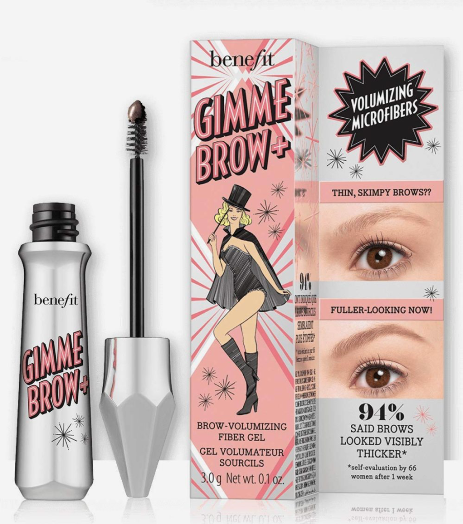 Benefit Gimme Brow Plus volumizing fiber gel tube with small tapered brush